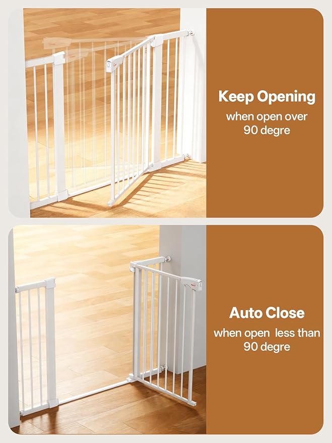 Baby Gate for Indoor Stairs & Doorways: Wide Expandable 27.9-42.1" Metal Safety Gate - Toddler Pets 30" Tall Dog Gate with Easy Install Pressure Mount Dual Lock & 2-Way Swing, White.