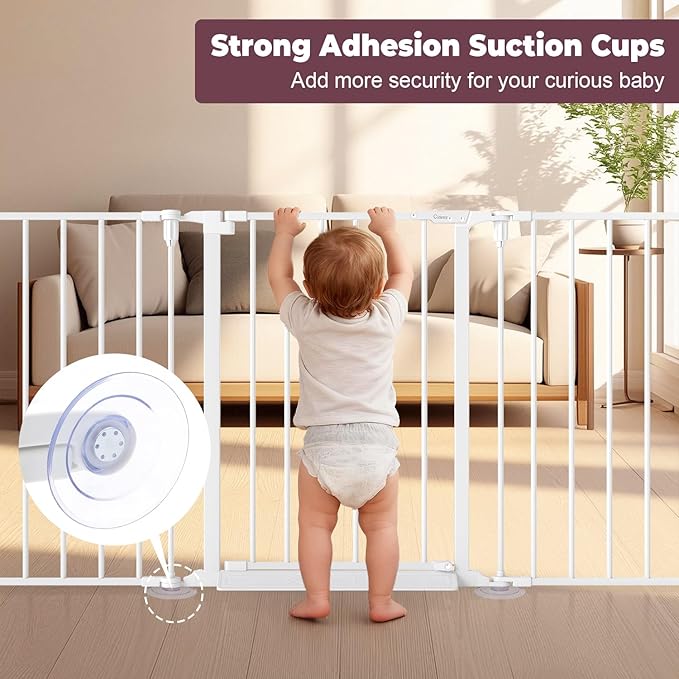 78" Extra Wide Baby Gate, Dog Gates Indoor for Doorways Stairs, Essential Safety Gate for Child, Hardware Mounted Adjustable Pet Gate with Anti-Trip Pedal, 28'' Tall 3 Metal Panels White