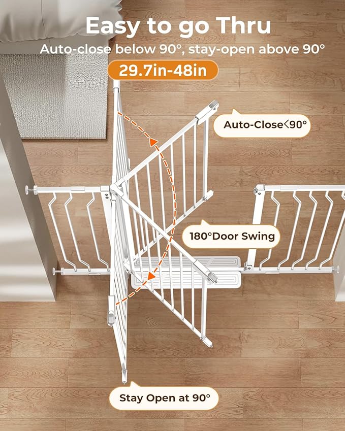 30"- 48" Extra Wide Baby Gate with Cat Door, [30.5" Tall] [No-Drill Pressure Mount] [Includes 2 Extensions] Pet & Toddler Safety Gate for Kitchens, Stairs, and Doorways