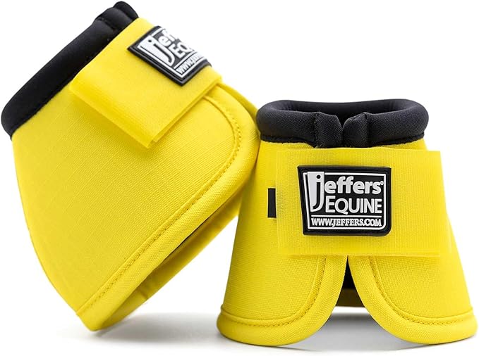 Jeffers Equine No Turn Bell Boots for Horses - Yellow, Medium | Shock Absorbing Hoof Protection | Secure Double Hook & Loop Closure, Perfect for Travel, Turnout, Training, & Riding - 1 Pair