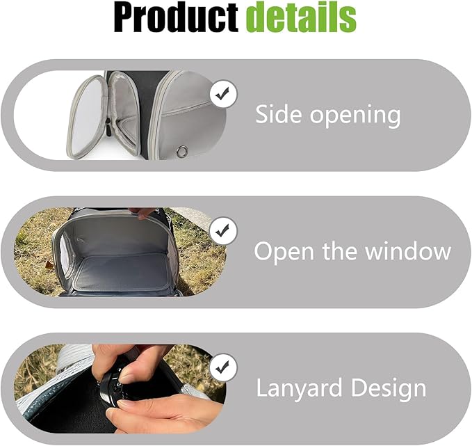 WEVONIGU Expandable Small Animal Backpack Carrier with Clear Bubble Window Large Space Travel Cage for Hedgehog Rat Parrot,Bearded Dragon,Sugar Glider,Airline Approved (Black, Carrier)