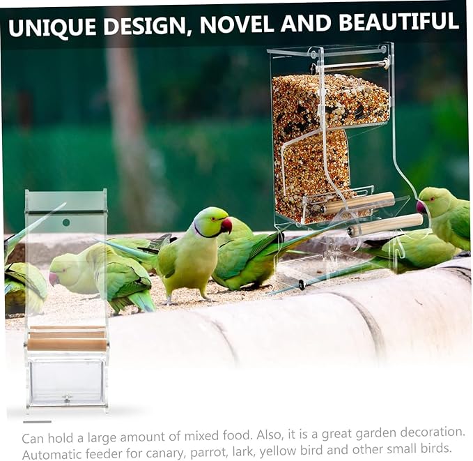 1pc Useful Bird Feeder Automatic Transparent Water Food Dispenser for Birds Acrylic Container for Parrots Canaries Larks and More for Outdoor Use