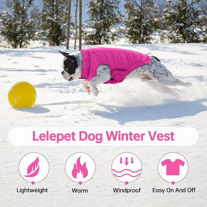 Lelepet Reversible Dog Coat Waterproof Dog Jacket Windproof Puffer Vest for Winter Warm Lightweight Coats for Large Dogs Adjustbale Hook & Loop Pet Apparel with Leash Hole, Boxer, Weimaraner, 2XL