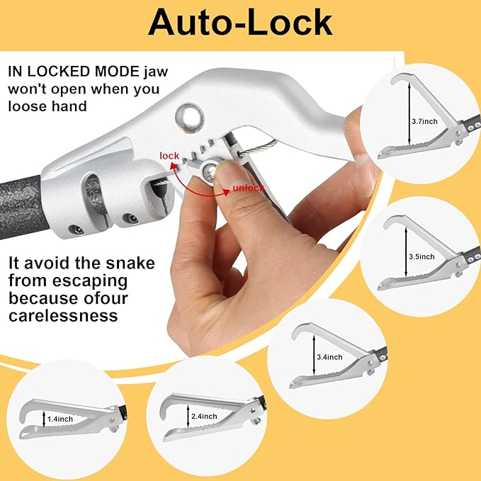 Snake Tongs Heavy Duty, 55" Snake Catcher Grabber for Rattlesnake Professional Safe Handling Snake Long Reach Grabber Wide Jaw Handling Tool with Lock Non Slip Foam Handle Sturdy Metal Tubes