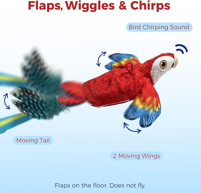 Interactive Bird Cat Toy for Indoor Cats, Flapping Wings and Moving Tail, Auto Chirping Cat Toy, Touch Activated Rechargeable Self Play Cat Kicker Toy, with 5 Bird Covers and Catnip Pouches - Image 3