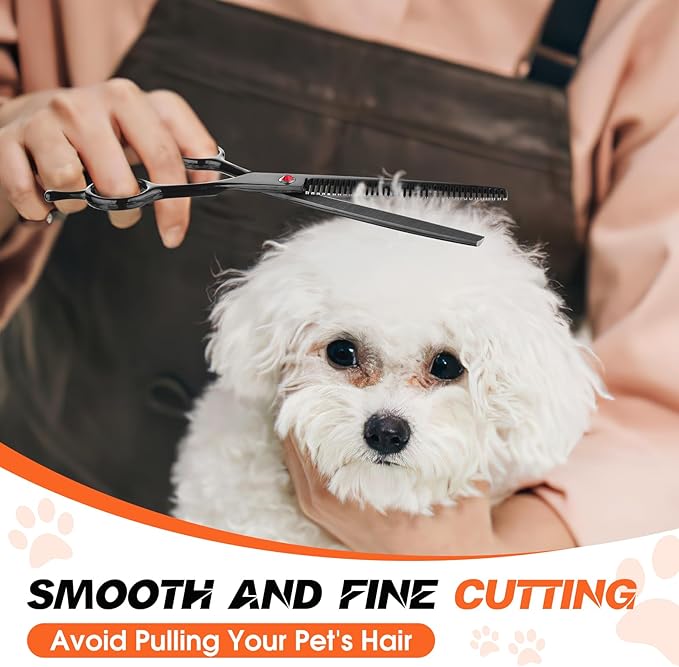 JASON 7" Dog Grooming Scissor - Professional Thinning Shear with 37 Teeth Japanese Stainless Steel Blender Scissors for Dogs, Cats and Other Pets (Thinning, Black) Christmas Gift