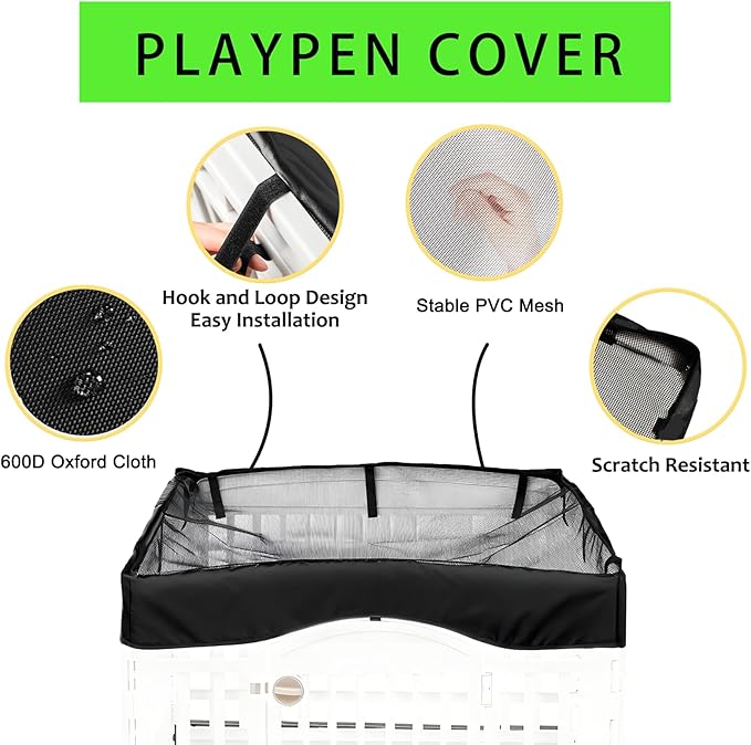 2 Pack Dog Playpen Cover and Bottom Pad Fits for 36 Inch 4 Panels Pet Playpen, Dog Crate Pad Puppy Play Pen Cover, Hoop and Loop Design (Note: Playpen Not Included). PureBlack