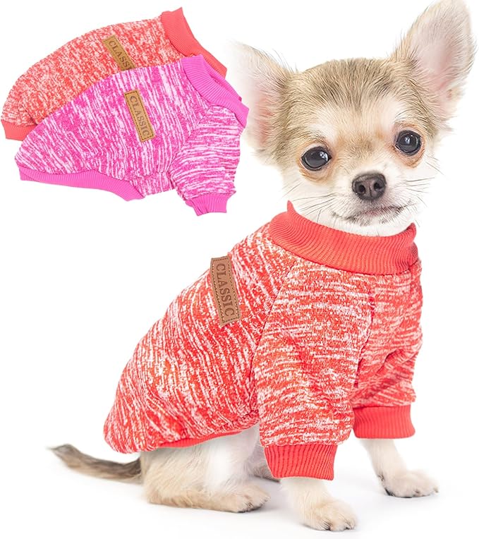 2 Pieces Dog Sweaters for Small Dogs Christmas Dog Clothes Female Winter Fleece Puppy Clothes Warm Thick Pet Outfit Coat Yorkie, Chihuahua, Pug, Cat, Pug,S,Pink, Red