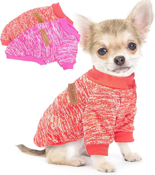 2 Pieces Dog Sweaters for Small Dogs Christmas Dog Clothes Female Winter Fleece Puppy Clothes Warm Thick Pet Outfit Coat Yorkie, Chihuahua, Pug, Cat, Pug,S,Pink, Red