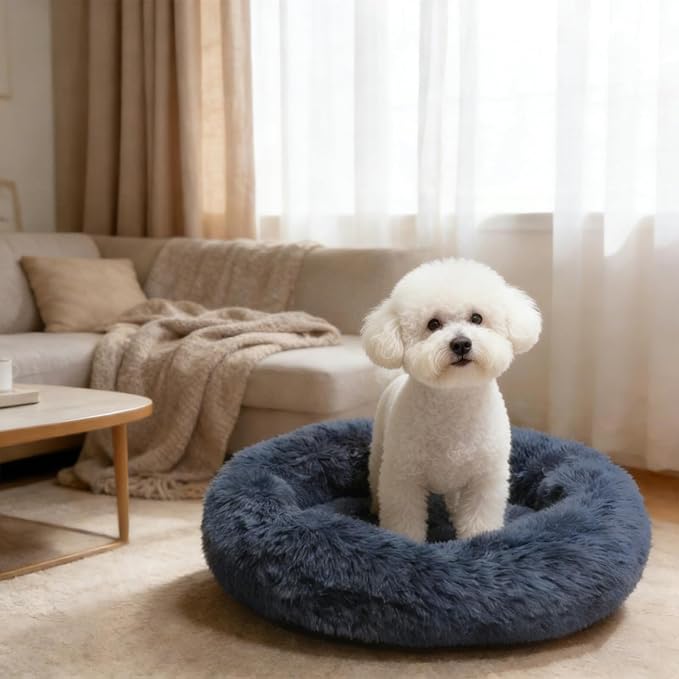 Comfort Donut Dog Bed for Small Dogs, Cat Bed & Pet Bed for Indoor Use, Medium Size with Soft Plush, Round Dog Beds for Large Dogs and Cats (Gray, 32''Lx32''Wx8''Th)