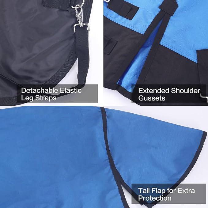1200D Ripstop Waterproof Breathable Horse Blanket (0g No Fill), Lightweight Turnout Rain Sheet, Keeps Dry in Mud & Wet Weather Blueblack 81"