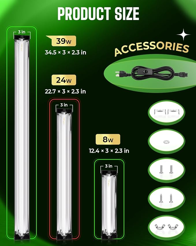T5 UVB Reptile Light Fixture Upgrade Burn-proof HO UVB Bulb Lighting Combo Kit 10.0 UVB Light for Reptile Terrarium Fluorescent 24W Reptile Light Bar UVA UVB Desert Lamp for Bearded Dragon Turtle Tank