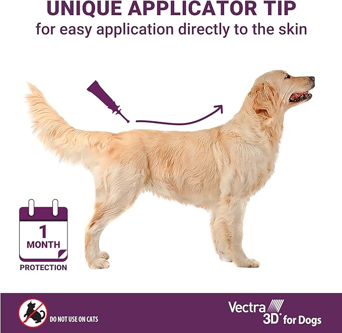 Vectra 3D Flea and Tick Prevention for Dogs, Kills and Repels Fleas, Ticks & Mosquitoes | Fast‑Acting, Waterproof, No Prescription Needed | Large Dogs 56–95 lbs, 3‑Month Supply