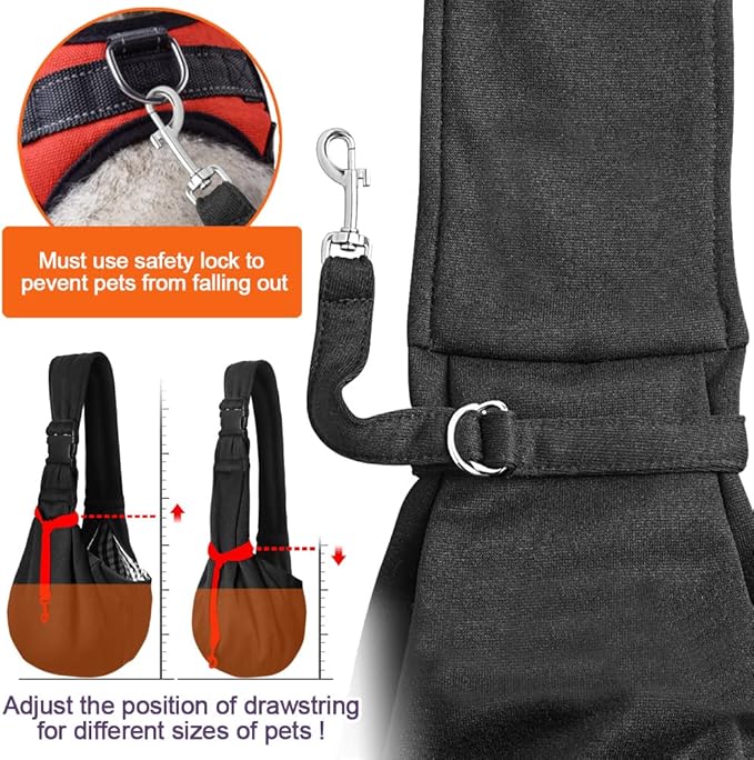 Tomkas Small Dog Sling Carrier - Zipper Pocket & Adjustable Strap & Zip Pocket - for 3-10 lbs Pets (Black, M - Zipper Pocket & Adjustable Strap)
