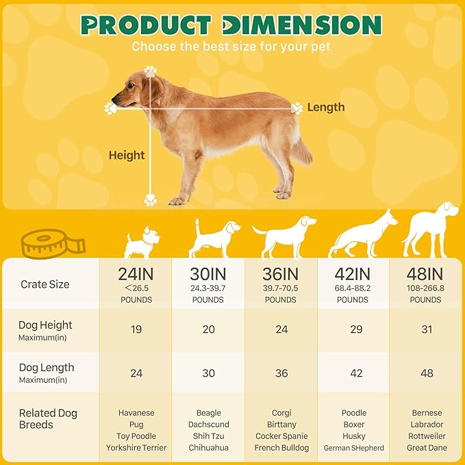 DUMOS Dog Crate, 42 Inch Large Double Door Dog Cage with Plastic Leak-Proof Pan Tray, Folding Medium Size Metal Wire Pet Kennel for Indoor, Outdoor, Travel
