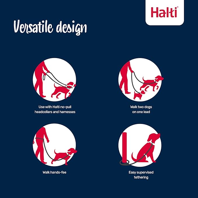Halti Training Leash - Multifunctional Double-Ended Dog Leash, Ideal for Anti-Pulling Dog Training. Lightweight, Soft & Durable. Suitable for Puppies and Small Dogs (Size Small, Black, 2m)