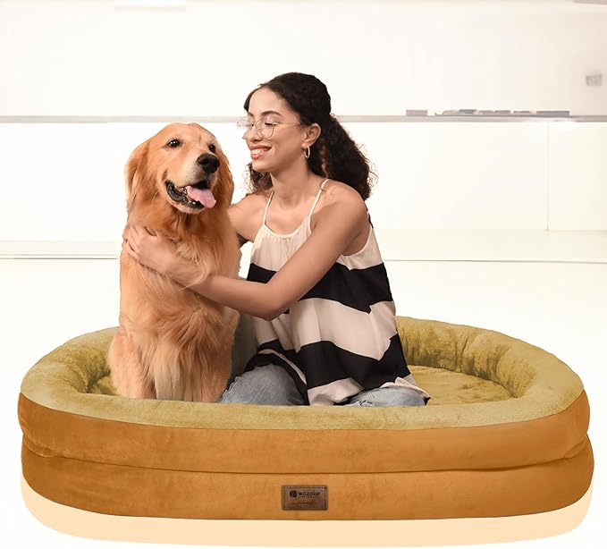 Orthopedic Dog Bed for Extra Large Dogs, XL Waterproof Dog Bed with Bolsters, Supportive Egg Crate Foam Pet Couch Bed with Removable Washable Cover & Non-Slip Bottom, Orange