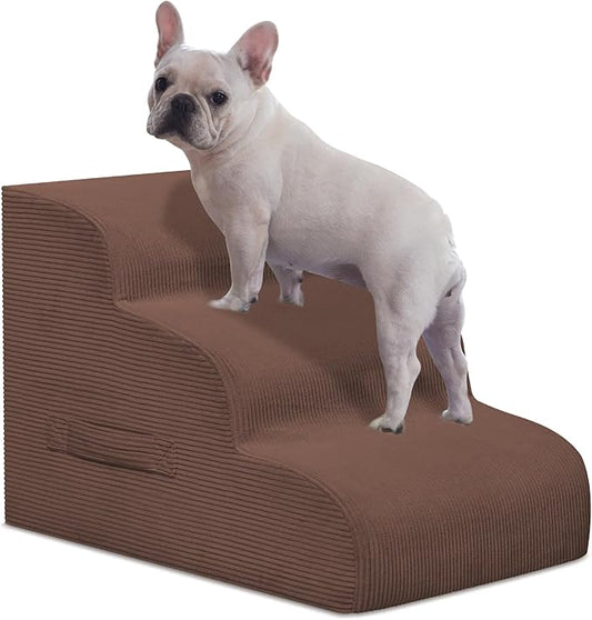 Mesa Lemon Dog Steps for Small Dogs, 3-Step Pet Ramp Stairs for High Beds and Sofa, Non-Slip Pet Stairs for Small Dogs and Cats, Removable and Easy to Clean Cover, Coffee