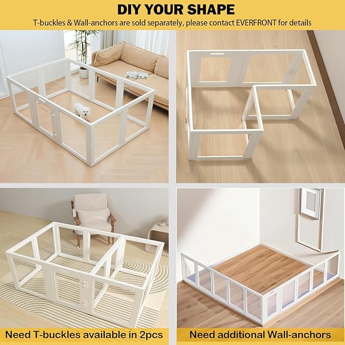EVERFRONT Clear Acrylic Plastic Dog Playpen - Clear Dog Play Pen - Easy Assemble Acrylic Dog Playpen - Puppy Playpen, Cat Playpen, Small Animal Playpen, Dog Play Pen Indoors (White, 30.3" H, 10PCS)