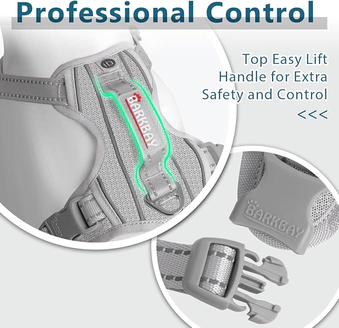 BARKBAY Dog Harness No Pull with ID Tag Pocket - Heavy Duty, Reflective, Easy Control for Large Dogs(Grey,XS)