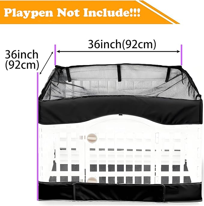 2 Pack Dog Playpen Cover and Bottom Pad Fits for 36 Inch 4 Panels Pet Playpen, Dog Crate Pad Puppy Play Pen Cover, Hoop and Loop Design (Note: Playpen Not Included). PureBlack
