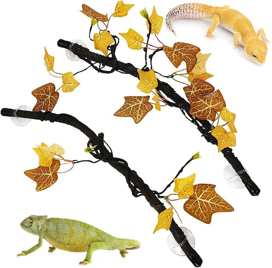 PINVNBY 2 PCS Snake Climbing Branch, Flexible Jungle Reptile Vine with Suction Cup Gecko Climb Tree Branches Chameleons Cage Accessories for Lizards,Tree Frog, Crested Gecko,Snake Enrichment（Orange）