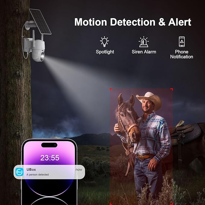 HOSAFE.COM 4G LTE Cellular Security Camera Wireless Solar Powered, No WiFi Security Camera Outdoor, 2K PTZ 360° Color Night Vision, SIM Card Included, IP66 Waterproof for Farm Barn Jobsite Off-Grid