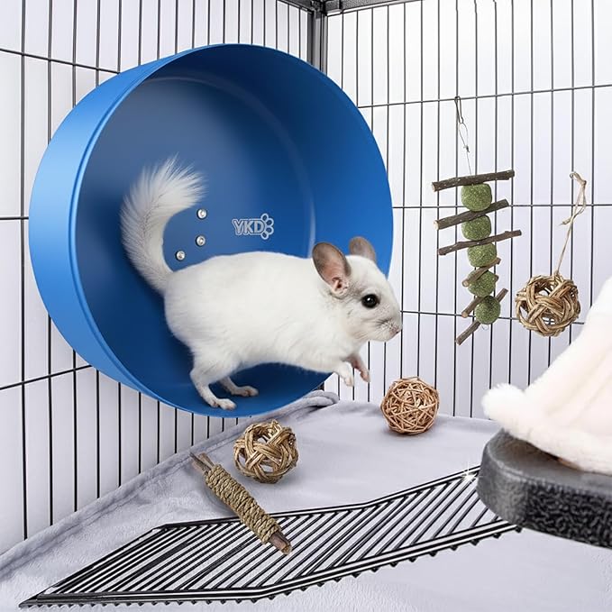 15" Silent Chinchillas Exercise Wheel, Aluminum Alloy Noiseless Running Wheel for Syrian Hamsters, Hedgehogs, Squirrels and Small Pets (Blue)