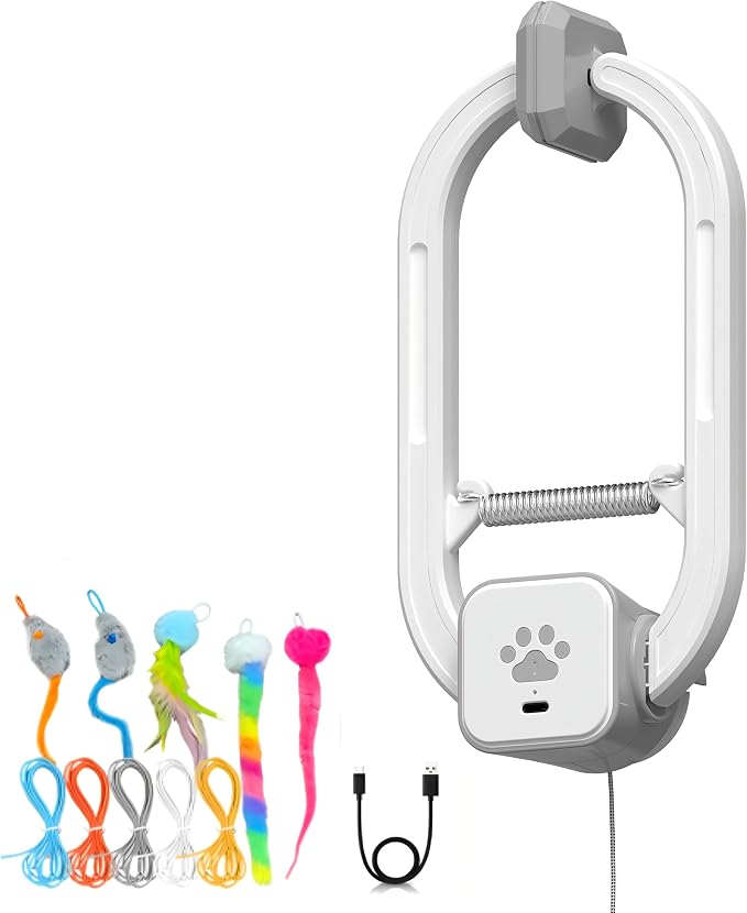 Interactive cat toy, Electric cat teaser, Door clip, 2 Motion modes,Gray by HAPPYCODE
