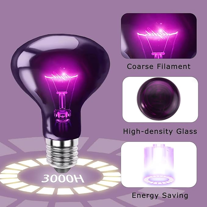 HARTOMPET 60W Reptile Night Light Bulb - Simulated Moonlight & Purple Heat Lamp for Reptiles