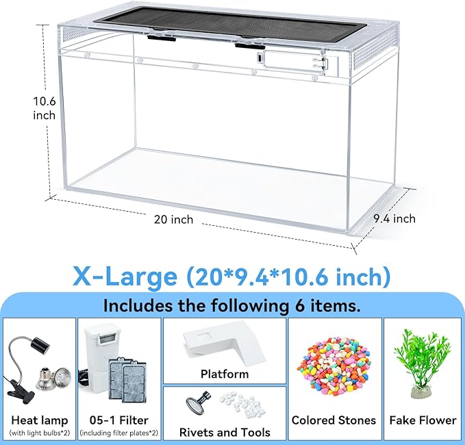 20x10.6x9.4'' Turtle Tank Kit - High-Definition Aquarium With Heating Lamp, Filter, Advanced Ventilation, High-Temperature Resistance, Complete Accessories for Habitat