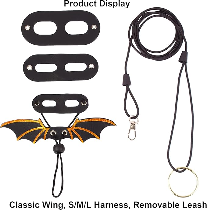 ADOGGYGO Bearded Dragon Leash Harness, 3 Size Pack Black Lizard Wing Harness with Removable Leash for Bearded Dragon Lizard Reptiles