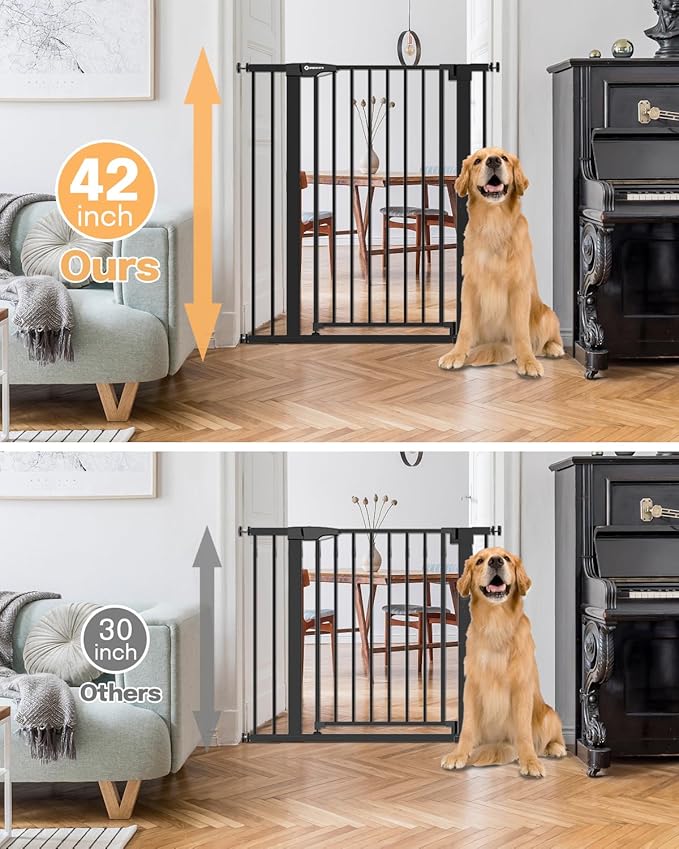 42" Extra Tall Baby Gate for Stairs Doorways, Fits Openings of 29.5" to 40.5" Wide, Auto Close Extra Wide Baby and Pet Gate for Doorways and Stairways,Pressure Mounted Dog Gates, Black