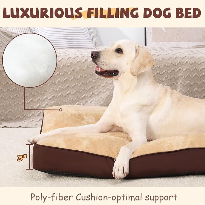 Dog Crate Bed Waterproof Deluxe Plush Dog Beds with Removable Washable Cover Anti-Slip Bottom Pet Sleeping Mattress for Large, Medium, Jumbo, Small Dogs, 41 x 27 inch, Brown