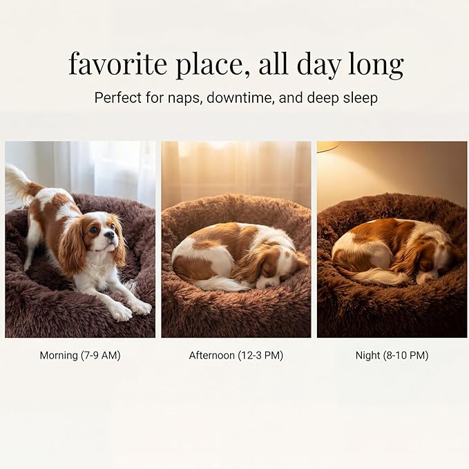 Calming Dog Bed for Medium Dogs Washable Donut 30 inches Anti-Slip Pet Bed,Round Fluffy Plush Faux Fur Cat Bed,Fits up to 45 lbs Pets,Chocolate Brown