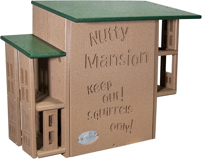 JCS Wildlife Nutty Mansion Squirrel House – Spacious, Durable, and Eco-Friendly Shelter for Backyard Wildlife (Tan/Green)