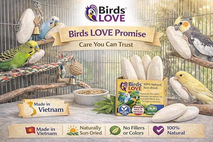 Birds LOVE 5.5-6″ Cuttlebones for Birds – 100% Natural Sun-Dried Calcium Carbonate Mineral Supplement – for Parakeets, Budgies, Cockatiels, Finches & Canaries – 4 lb with Holder – Made in Vietnam