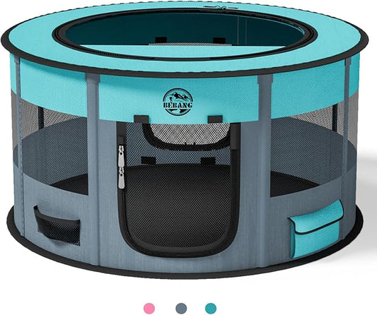 Playpen for Dogs, 44"*44"*24" Large Foldable Pet Play Pens Indoor Outdoor Exercise Pen with Carrying Case Food Bowl for Cat Puppy Rabbit Grey