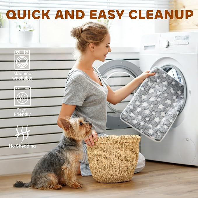 Mora Pets Cat Bed Dog Crate Pad Ultra Soft Pet Bed with Cute Star Print Washable Crate Mat for Small Dogs and Indoor Cats Reversible Fleece Dog Kennel Pad Cat Carrier Mat 14 x 17.5 inch Grey
