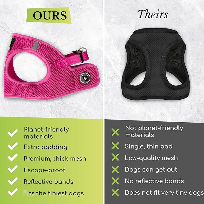 EcoBark Step in Dog Harness - Eco-Friendly Dog Harnesses for for Small & Medium Breed Dogs - Reflective and Adjustable Chest Body Halter Vest -Soft Luxurious Mesh (Fuchsia Pink, XL)