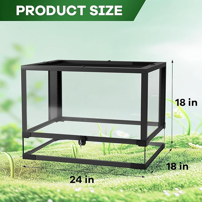 34 Gallon Reptile Tall Glass Terrarium 24" X 18" X 18" - Anti-Escape Design, Dual-Climate Water-Tight Base for Easy Maintenance,Reptile Enclosure with Top Screen Ventilation