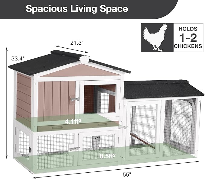 Chicken Coop Outdoor, Wooden Chicken House with Leakproof Tray and Waterproof Roof, Small Chicken Coops for 2 Chickens, Duck House, Rabbit Hutch (Brown)