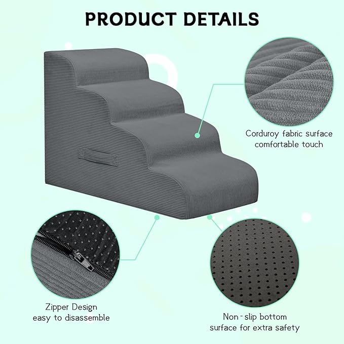 Mesa Lemon Dog Stairs for Small Dogs and Cats, 20" H 4 Steps Dog Ramp for High Beds, Couch, Sofa, Waterproof Pet Stairs with Removable Washable Cover, Non-Slip Sturdy Pet Steps