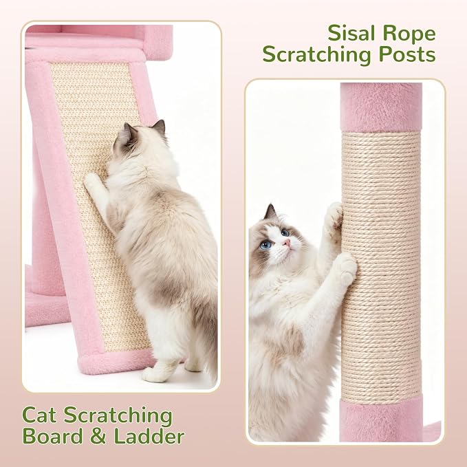 Globlazer Pink Heavy Duty Cat Tree, 70 inch Sturdy Cute Cat Tower for Indoor Cats Extra Large Cat Tower with Scratching Post, Hammock, Cat Condo for Adult Cats Kittens, F70 Pro, Pink - Image 5