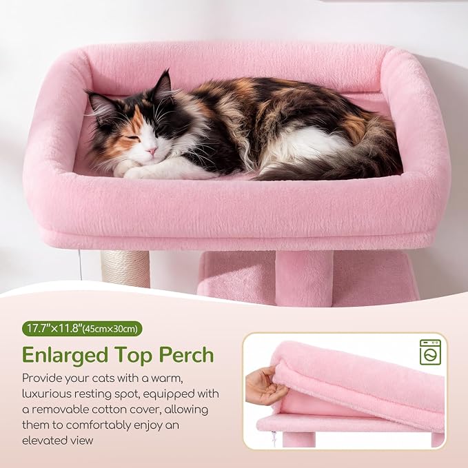 Globlazer Pink Heavy Duty Cat Tree, 70 inch Sturdy Cute Cat Tower for Indoor Cats Extra Large Cat Tower with Scratching Post, Hammock, Cat Condo for Adult Cats Kittens, F70 Pro, Pink - Image 2
