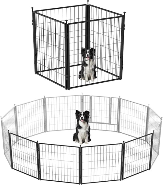 Dog Playpen Add-on 36 inch 4 Panels for Indoor & Outdoor Use – Heavy-Duty Metal Pet Fence with Ground Stakes, Rounded Ball Tops for Safety, Stable & Foldable Design, Easy to Assemble