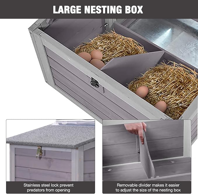 79‘’ Chicken Coop with Wheels, Wooden Hen House with Large Nesting Box, Outdoor Poultry Cage with Leakproof Pull-on Tray, Backyard Chicken Coop with Run, Weatherproof Rabbit Hutch