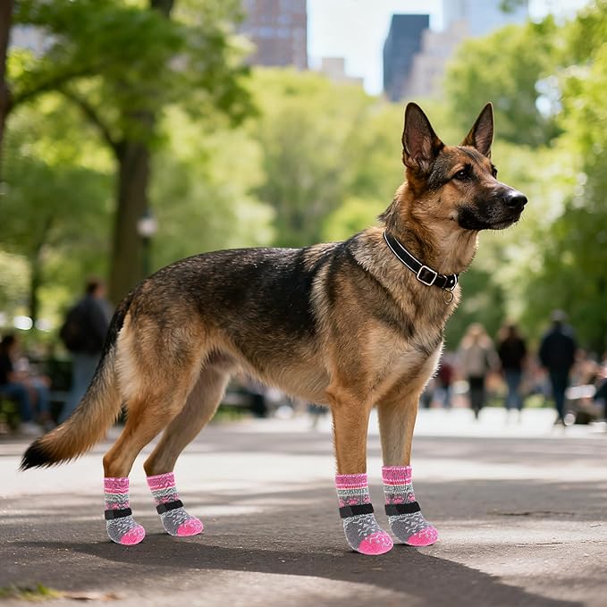 KOOLTAIL Dog Socks to Prevent Licking Paws for Hardwood Floors Anti Slip,Warm Winter Pet Boots&Paw Protector with Grippers,Double Sides Puppy Shoes Booties for Small Medium Large Senior Dogs L