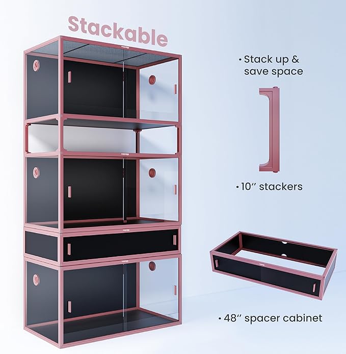 Phailozoo 120 Gallon Bearded Dragon Tank, Stackable Reptile Enclosure with Front Sliding Tempered Glass Doors, Easy Assembly Aluminum Frame Reptile Tank for Snake & Lizard
