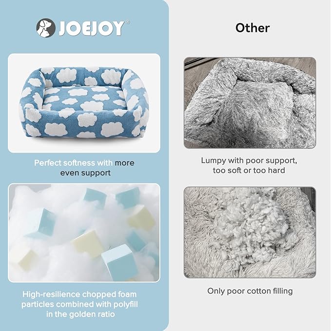 JOEJOY Small Dog Bed for Small Dogs, Rectangle Washable Orthopedic Dog Bed with Removable Zipper Cover, Cute Soft Calming Puppy Pet Bed with Jacquard Shaggy Plush & Non Skid Bottom